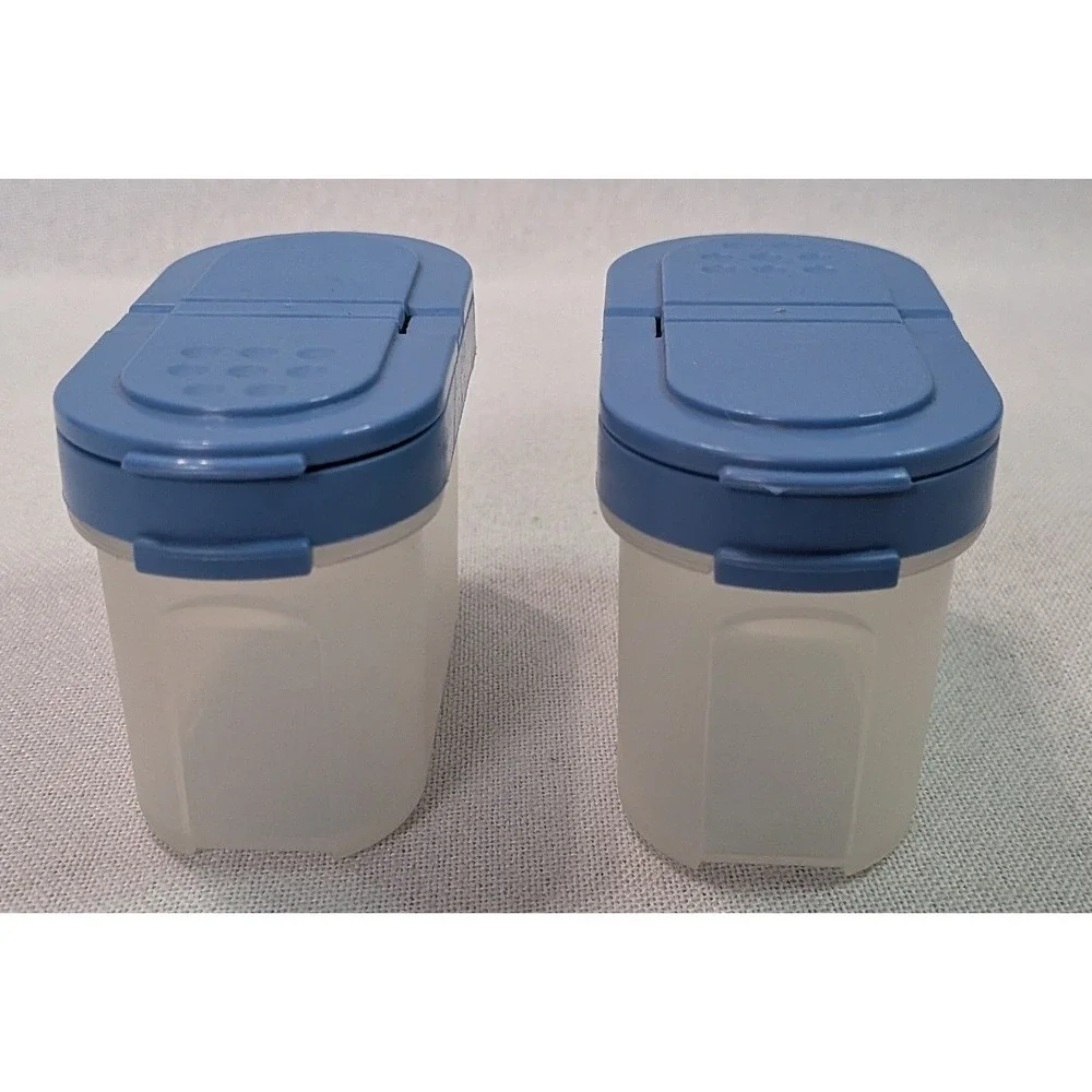 Tupperware Spice Shaker Set of 2 Small Blue Clear Modular Mates Excellent Cond